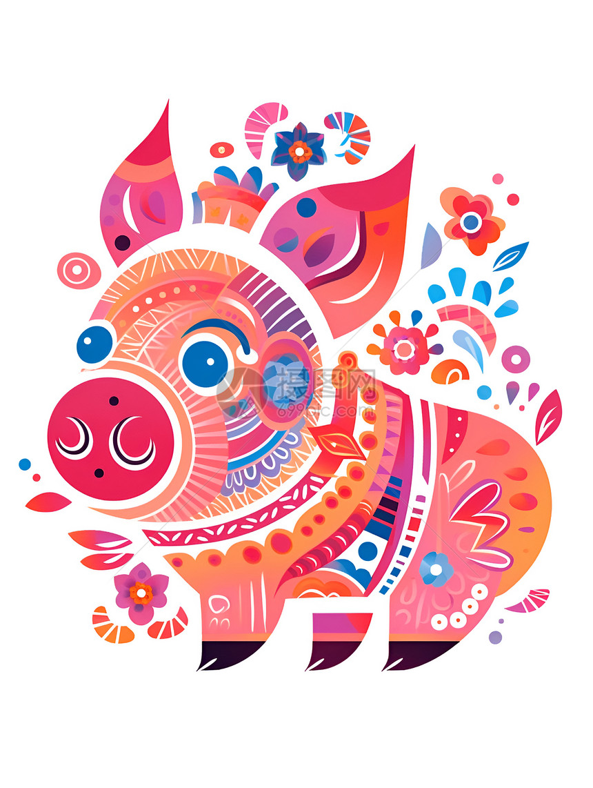 手绘艺术的猪形象图标插图图片
