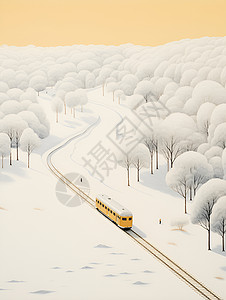 雪地林间火车行驶高清图片