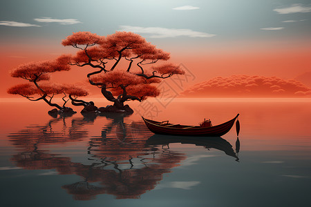 宁静的湖泊插图背景图片