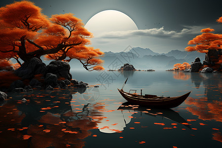宁静的秋季湖泊背景图片