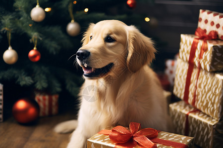 庆祝圣诞节的金毛犬背景图片