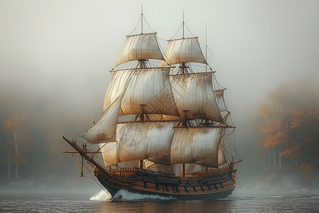 户外雾霾中的帆船背景图片