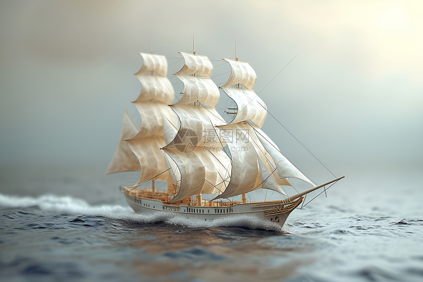 海洋中行驶的帆船图片