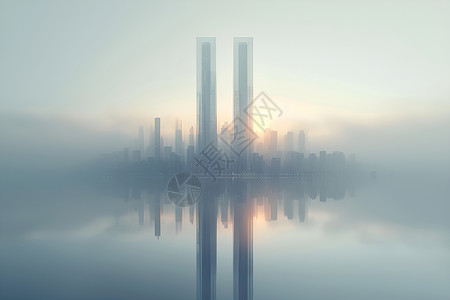 雾霾中的城市大厦背景图片