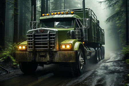 森林中行驶的卡车背景图片