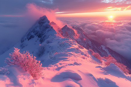 崎岖山巅冰雪覆盖的山巅背景