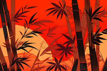红天照耀竹语丰韵的创意背景高清图片
