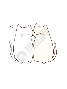 猫尾巴两只猫咪的简笔画插画