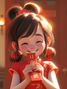 欢喜春节的红包少女背景图片
