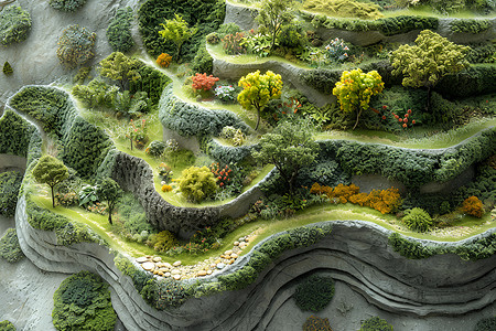 3D立体的城市公园规划模型插画