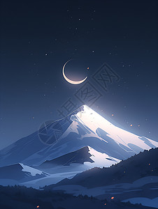 山巅与新月背景图片