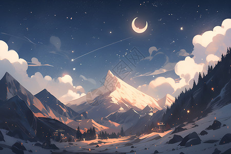 雪山之夜背景图片