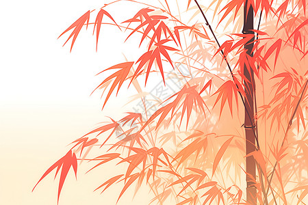 竹子上的红叶背景图片