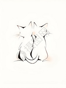 单线画中的双猫背景图片