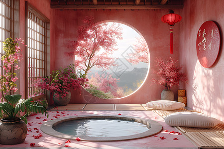 楼阁庙宇古典雅致的粉色空间设计图片