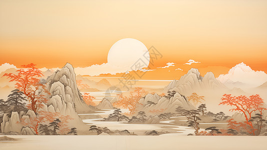 玉葫芦远山飘玉的美景插画