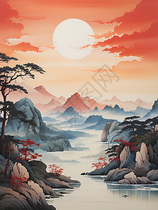 绝美山水与夕阳背景图片