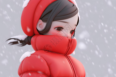 儿童羽绒服冬日雪地中的女孩插画
