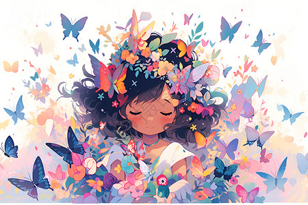 花冠仙女与蝴蝶背景图片