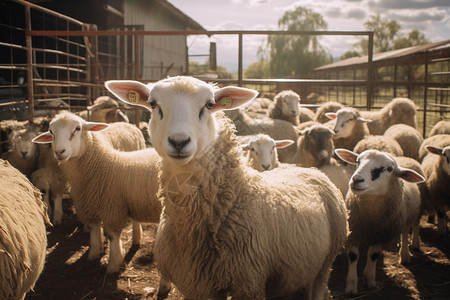 可爱的羊农场上一群羊背景