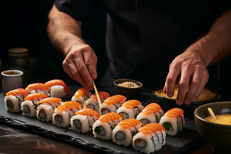 厨师制作寿司高清图片