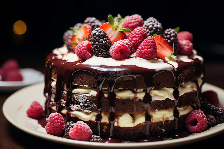 巧克力莓果蛋糕艳丽诱人图片