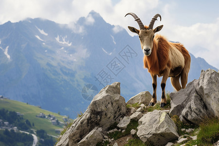 山顶的一只山羊背景图片