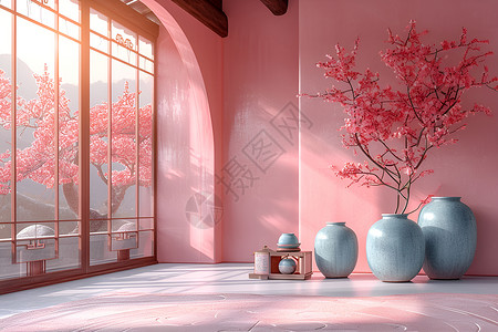 典雅粉色月季花房间的装饰设计图片