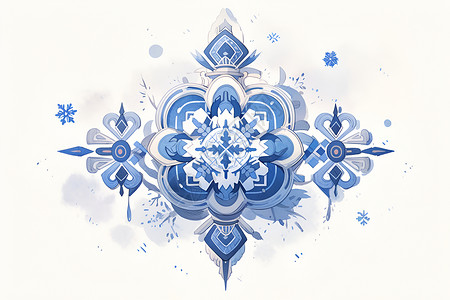 蓝色花纹插画抽象的冰雪装饰插画