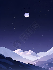 夜空雪山夜空下的雪山插画