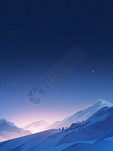 山峰星空背景星空下的雪山山脉插画