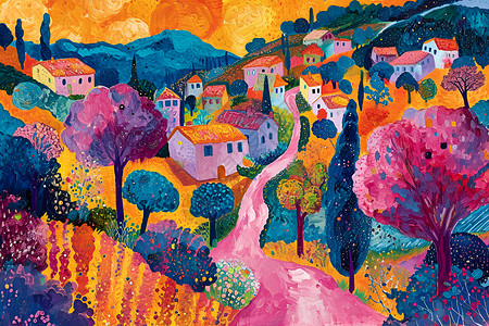色彩鲜明的村庄背景图片