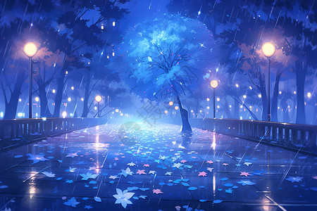 街道美蓝色雨滴背景图片