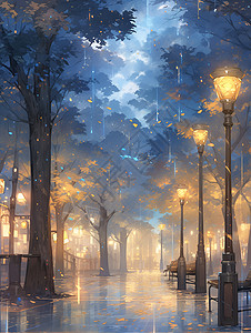 夜雨公园背景图片