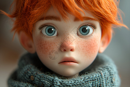 红发蓝眼的小男孩玩偶背景图片
