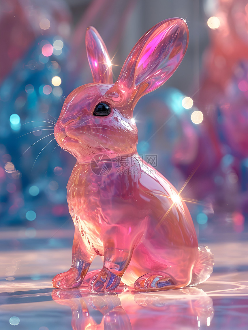 粉色玻璃兔子图片