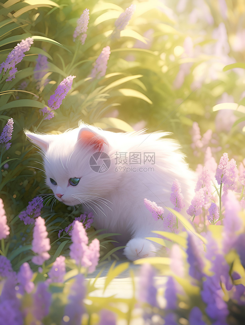 花丛中的可爱小猫图片