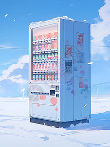 户外自助冰原中的售货机插画