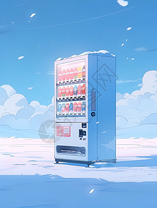 户外自助雪原上的自动售货机插画