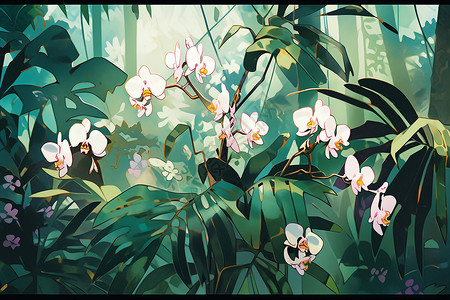 热带雨林中的野生兰花高清图片