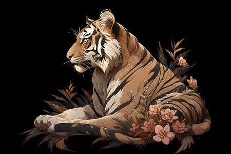 花卉中的老虎背景图片