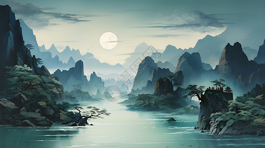 山水之间的月色心动背景图片