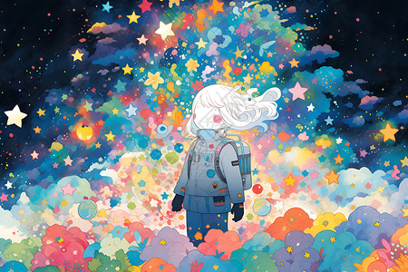 星云彩绘少女飞向宇宙背景图片