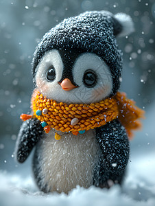 戴着相机企鹅小企鹅戴着围巾插画