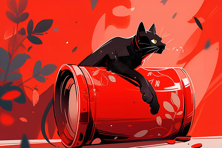 红色背景上的猫咪背景图片