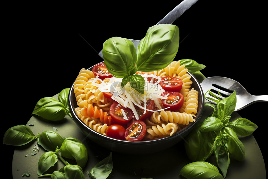 意大利风味番茄罗勒与奶酪的花样意面图片