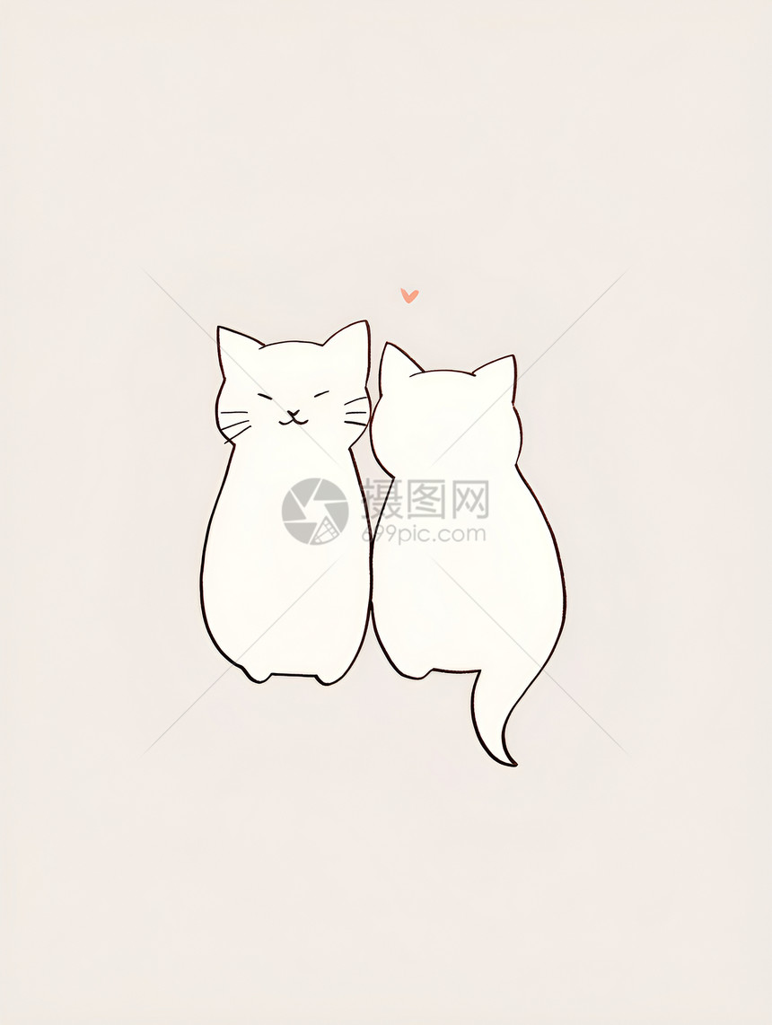 猫咪情侣简约线条插画图片