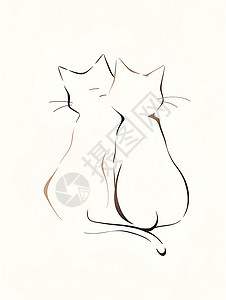 单线绘画中的两只可爱猫咪背景图片