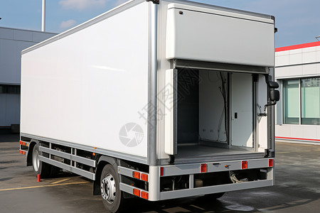 白色货车运送冷冻柜高清图片
