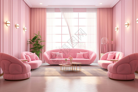 粉色窗帘客厅粉色家具设计图片